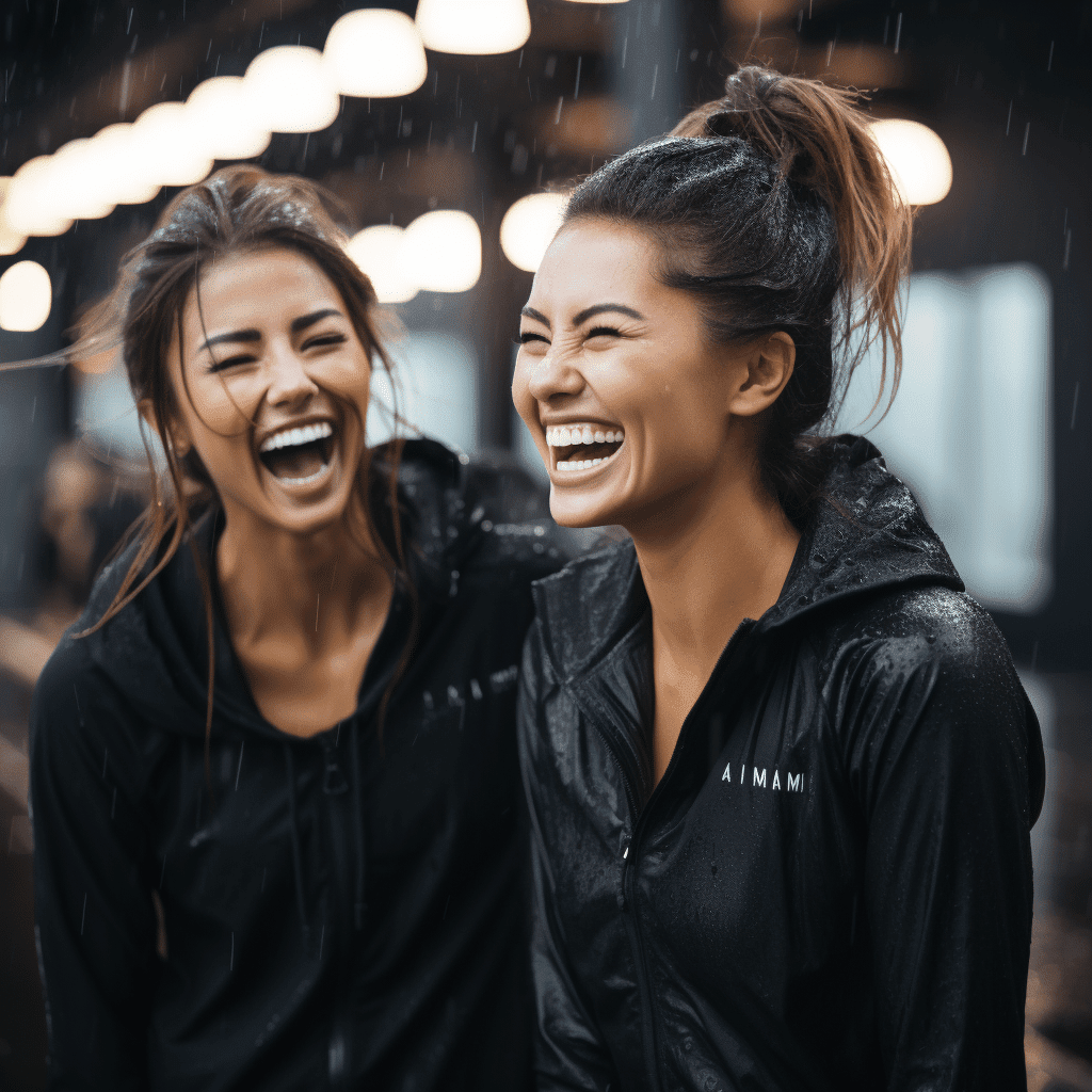 Best Female Fitness Models Laughing In The Rain At The Gyms Image