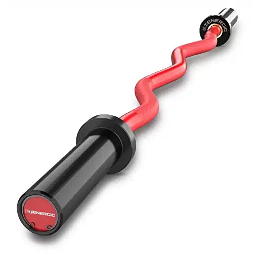 E.t.energic Curl Bar Olympic Ez Bar Lbs Capacity Steel Barbell Suitable For Barbell Plates, Black Sleeve Red Shaft