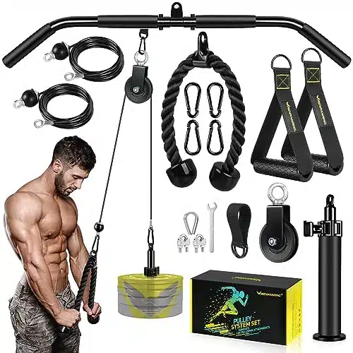 Vavosport Fitness Lat And Lift Pulley System Gym   Upgraded Lat Pull Down Cable Machine Attachments, Loading Pin, Handle And Tricep Rope, For Biceps Curl, Forearm, Triceps Exercise Gym Equipment