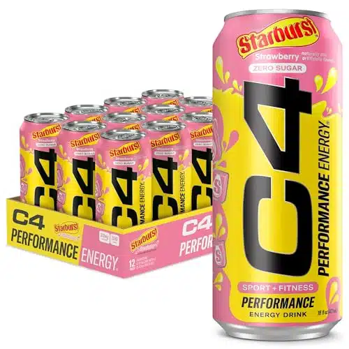 Cellucor Cenergy Drink, Starburst Strawberry, Carbonated Sugar Free Pre Workout Performance Drink With No Artificial Colors Or Dyes, Pack Of