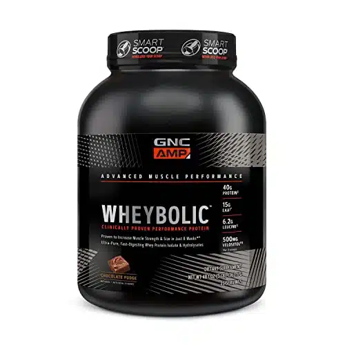 Gnc Amp Wheybolic  Targeted Muscle Building And Workout Support Formula  Pure Whey Protein Powder Isolate With Bcaa  Gluten Free  Servings  Chocolate Fudge