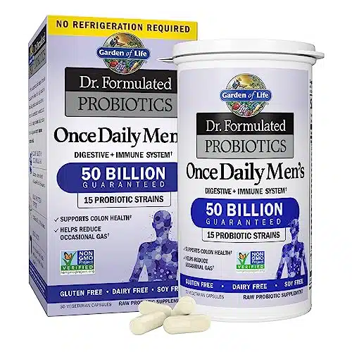 Garden Of Life Probiotics For Men Dr Formulated Billion Cfu Probiotics + Organic Prebiotic Fiber For Digestive, Colon &Amp; Immune Support, Daily Gas Relief, Dairy Free, Shelf Stable, Capsules