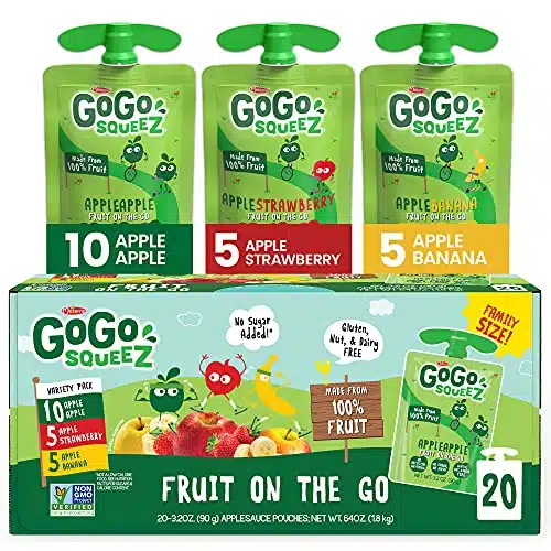 Gogo Squeez Fruit On The Go Variety Pack, Apple, Banana &Amp; Strawberry, Oz (Pack Of ), Unsweetened Snacks For Kids, Gluten Free, Nut And Dairy Free, Recloseable Cap, Bpa Free Pouches