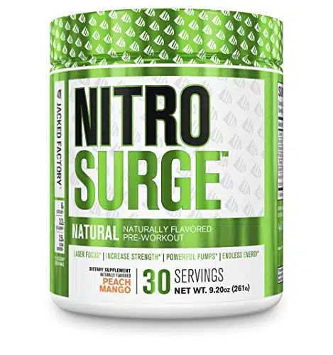 Jacked Factory Nitrosurge Naturally Flavored Pre Workout Supplement   Endless Energy &Amp; Strength Gains   Nitric Oxide Booster &Amp; Powerful Preworkout Energy Powder   Servings, Peach Mango
