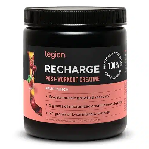 Legion Recharge Post Workout Supplement   All Natural Muscle Builder &Amp; Recovery Drink With Micronized Creatine Monohydrate. Naturally Sweetened &Amp; Flavored, Safe &Amp; Healthy (Fruit Punch, Serve)