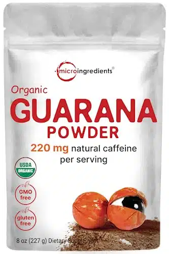 Organic Guarana Powder ,Mg Per Serv, Ounces  Mg Natural Caffeine Energizer, Brazilian Herbal Extract, Raw, Bulk Superfood, Coffee Substitute, Vegan Friendly, &Amp; Non Gmo