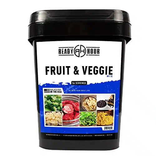 Ready Hour, Fruit &Amp; Veggie Mix, Real Non Perishable Freeze Dried Food, Year Shelf Life, Portable Emergency And Adventure Food Supply, Durable Flood Safe Container, Servings