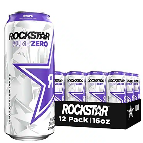 Rockstar Pure Zero Energy Drink, Grape, Sugar, With Caffeine And Taurine, Oz Cans (Pack) (Packaging May Vary)