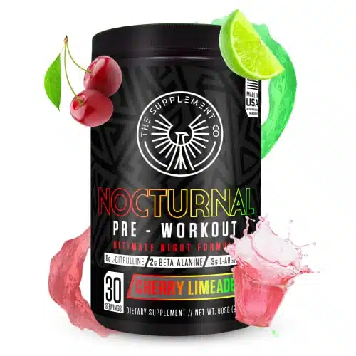 The Supplement Co Nocturnal Pre Workout   No Caffeine, Low Stimulant Night Time Preworkout For Men &Amp; Women For High Energy, Muscle Pump   With L Citrulline, Beta Alanine   Cherry Limeade, Servings