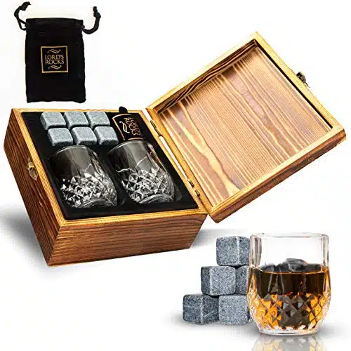 Whiskey Gifts For Fathers Day Men Â Hiskey Stones Hiskey Shot Glasses Ounce Wood Box And Velvet Pouch Cold Stones For Scotch, Whiskey, Bourbon, Tequila, Vodka, Rum, Wine