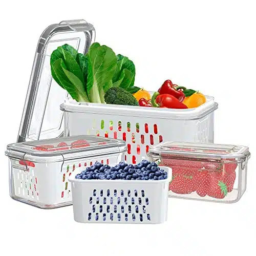 Aagglly Produce Saver Containers For Refrigerator, Pack Airtight Locking Lids % Leak Proof Organizer Bins,Bpa Free Draining Keep Fresh Plastic Box For Veggie Fruit Lettuce And Salad