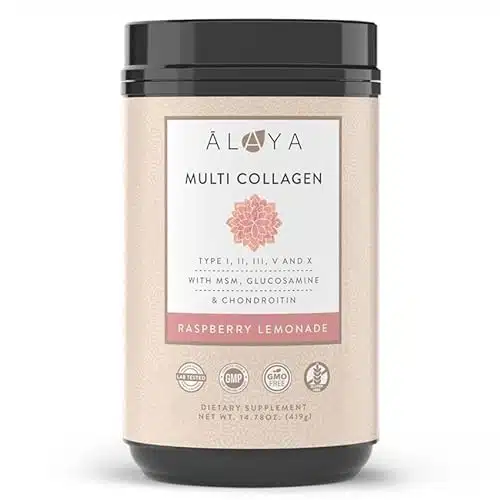 Alaya Multi Collagen Powder   Type I, Ii, Iii, V, X Hydrolyzed Collagen Peptides Protein Powder Supplement With Msm + Gc (Raspberry Lemonade)
