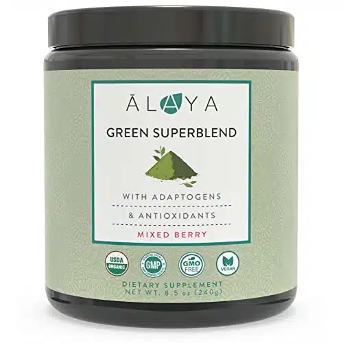 Alaya Organic Super Greens Powder   Premium Green Juice Superfood Supplement Powder   Adaptogens, Antioxidants &Amp; Probiotics Blend   Usda Organic, Non Gmo, Vegan   Servings (Mixed Berry)