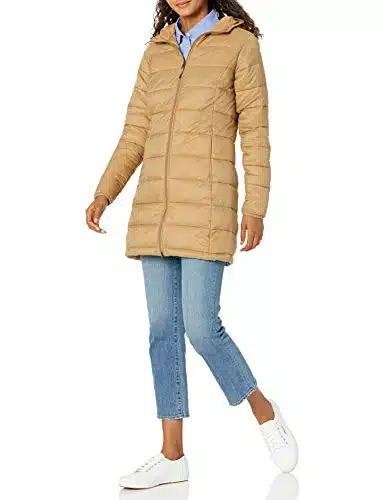 Amazon Essentials Women'S Lightweight Water Resistant Hooded Puffer Coat (Available In Plus Size), Camel, Small