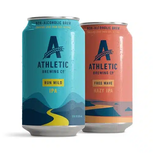 Athletic Brewing Company Craft Non Alcoholic Beer   Mix Pack   Run Wild Ipa And Free Wave Hazy Ipa   Low Calorie, Award Winning   All Natural Ingredients For Great Tasting Drink   Fl Oz Cans