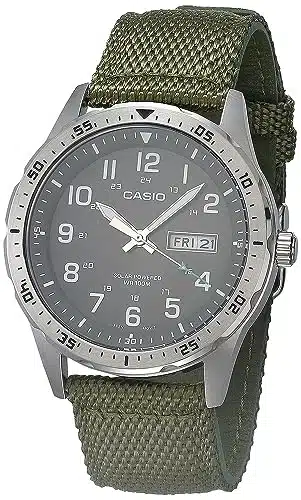 Casio Men'S Stainless Steel Solar Powered Cloth Strap, Green, Casual Watch (Model Mtp Sl Avcf)
