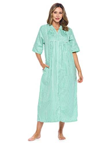 Casual Nights Womens Zip Front Seersucker House Dress Sleeves Housecoat Long Duster Lounger Striped Mint X Large Casual Nights Women'S Zip Front Seersucker House Dress Sleeves Housecoat Long Duster Lounger Striped Mint X Large
