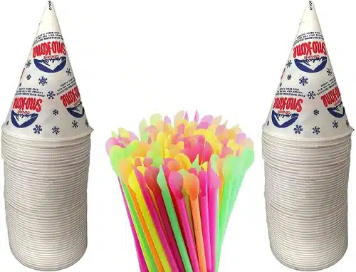 Concession Essentials Count Oz Snow Cone Cups With Neon Spoon Straws, Pack Of Ct (Cupsstraws)