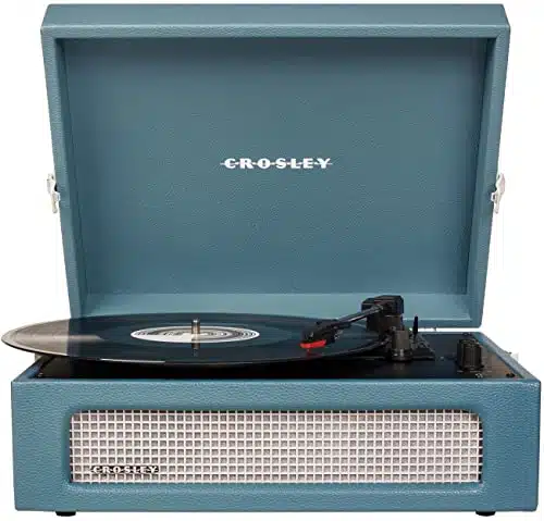 Crosley Crb Wb Voyager Vintage Portable Vinyl Record Player Turntable With Bluetooth Inout And Built In Speakers, Washed Blue