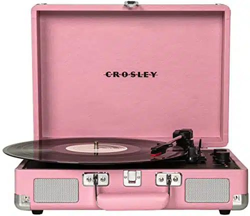 Crosley Cre Bh Cruiser Deluxe Vintage Speed Bluetooth Suitcase Vinyl Record Player Turntable, Blush