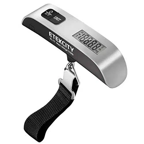 Etekcity Luggage Scale, Travel Essentials, Digital Weight Scales For Travel Accessories, Portable Handheld Scale With Temperature Sensor, Rubber Paint, Pounds, Battery Included, Silver