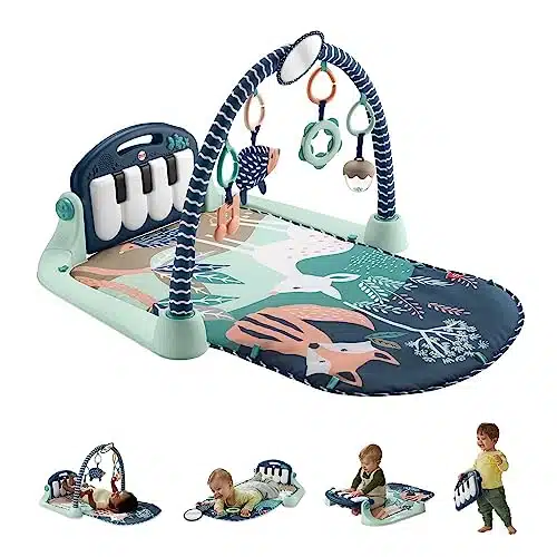 Fisher Price Baby Playmat Kick &Amp; Play Piano Gym With Musical And Sensory Toys For Newborn To Toddler, Navy Fawn