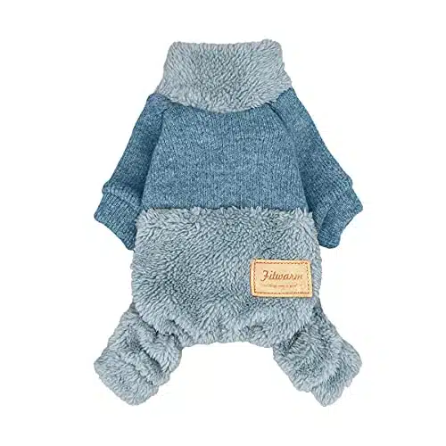 Fitwarm Turtleneck Knitted Dog Clothes Winter Outfits Pet Jumpsuits Cat Sweaters Blue Large