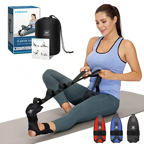 Foot And Calf Stretcher Stretching Strap For Plantar Fasciitis, Heel Spurs, Foot Drop, Achilles Tendonitis &Amp; Hamstring. Yoga Foot &Amp; Leg Stretch Strap. (Black)