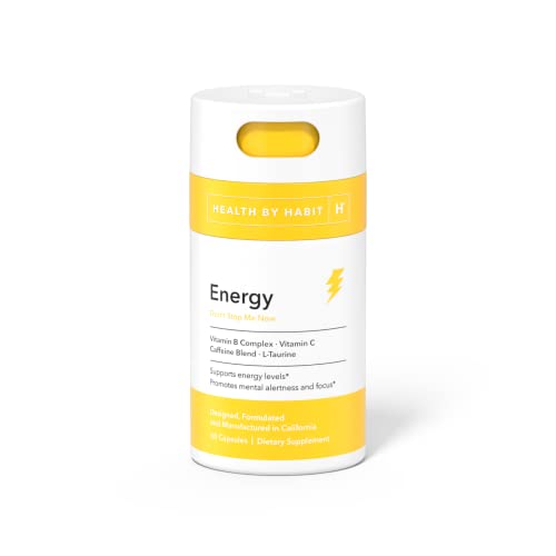 Health By Habit Energy Supplement Capsules Natual Caffeine Blend Vitamins B C Supports Energy Levels Promotes Mental Alertness And Focus Vegan Non Gmo Sugar Free Pack Health By Habit Energy Supplement (Capsules) Natual Caffeine Blend, Vitamins B &Amp; C, Supports Energy Levels, Promotes Mental Alertness And Focus, Vegan, Non Gmo, Sugar Free (Pack)