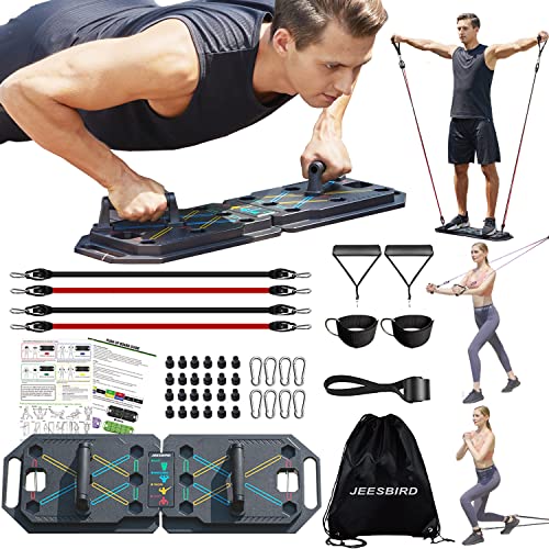 Jeesbird Push Up Board With Resistance Bands. Folding In Pushups Barpush Up Handles For Floorportable Strength Training Euipment At Home Workout For Men And Women Jeesbird Push Up Board With Resistance Bands. Folding In Pushups Bar,Push Up Handles For Floor,Portable Strength Training Euipment, At Home Workout For Men And Women