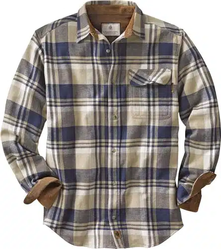Legendary Whitetails Men'S Buck Buck Camp Flannel Shirt, Long Sleeve Plaid Button Down Casual Shirt For Men, With Corduroy Cuffs, Fall &Amp; Winter Clothing, Shale Plaid, Medium