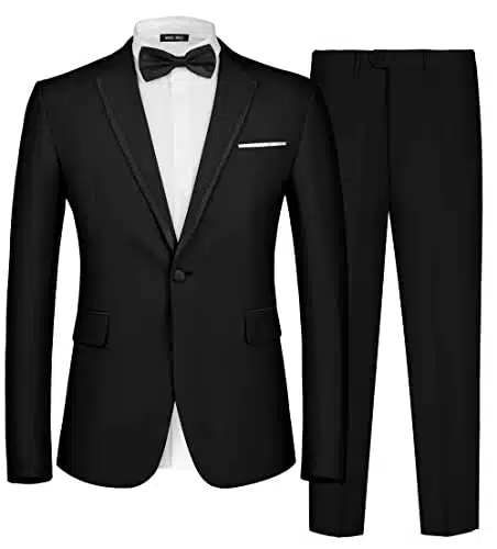 Mage Male Men'S Piece Suit Notched Lapel One Button Slim Fit Formal Wedding Prom Tuxedo Suits Blazer Pants With Bow Tie Set