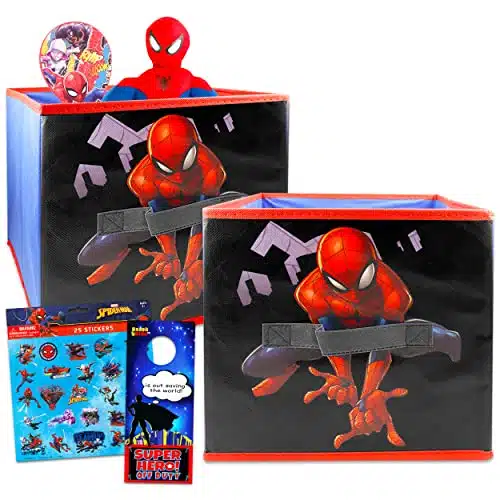 Marvel Spiderman Storage Bin Pack ~ Superhero Room Accessories Bundle  Spiderman Locker Bins For Boys, Girls Room Organization With Stickers And More (Marvel Room Decor)