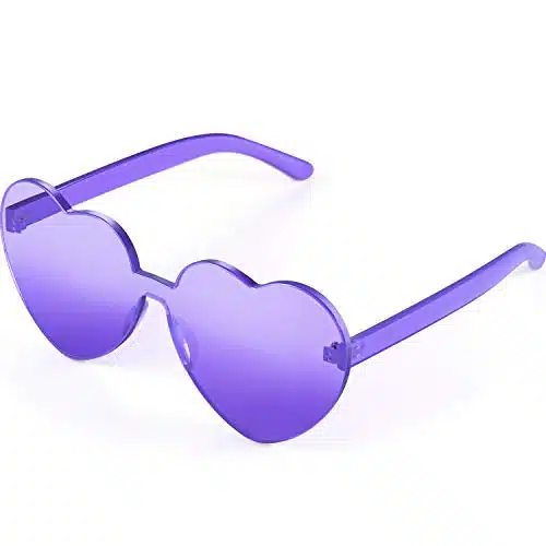 Maxdot Heart Shape Sunglasses Rimless Transparent Heart Glasses Party Favors (Transparent Purple)