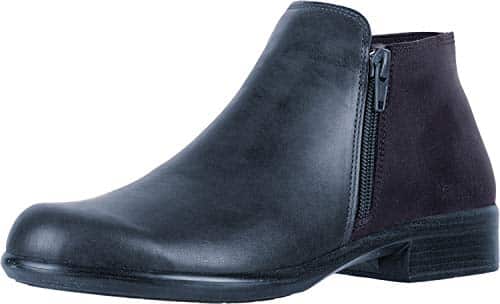 Naot Footwear WomenâS Helm Ankle Bootie With Cork Footbed And Arch Support   Comfortable, Lightweight And Perfect For Travel   Removable Footbed Black Raven Lthrblack Suede  Us