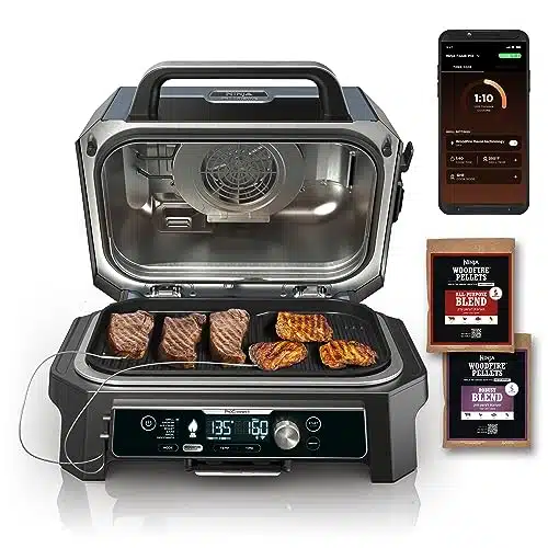 Ninja Ogoodfire Pro Connect Premium Xl Outdoor Grill &Amp; Smoker, Bluetooth, App Enabled, In Aster Grill, Bbq Smoker, Outdoor Air Fryer, Woodfire Technology, Built In Thermometers, Black