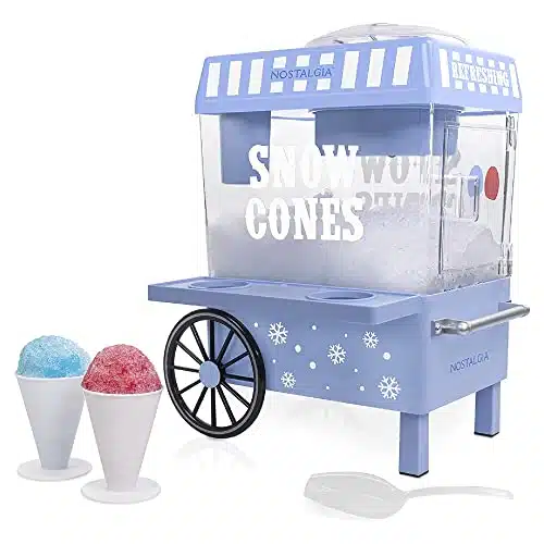 Nostalgia Snow Cone Shaved Ice Machine   Retro Table Top Slushie Machine Makes Icy Treats   Includes Reusable Plastic Cups &Amp; Ice Scoop   Blue