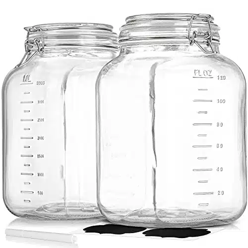 Pack Gallon Square Super Wide Mouth Glass Jars With Airtight Lids   Glass Storage Jars With Easurement Mark   Canning Jars With Large Capacity, Sturdy For Canning, Overnight Oats, L