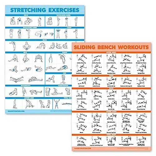 Pack Stretching Exercises And Sliding Bench Workout Poster Set   Compatible With Total Gym &Amp; Weider Ultimate Body Works [Light] (Laminated, Â X Â)