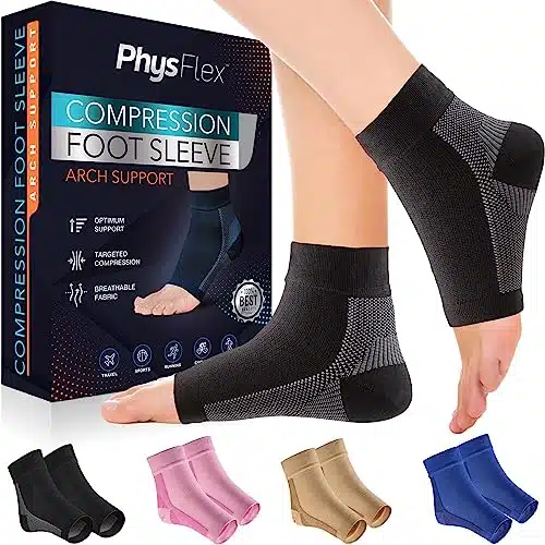 Physflex Compression Socks For Plantar Fasciitis, Achilles Tendonitis Relief   Ankle Compression Sleeve For Heel Spurs, Foot Swelling, Fatigue &Amp; Sprain   Arch Support Brace For Work, Gym, Sports