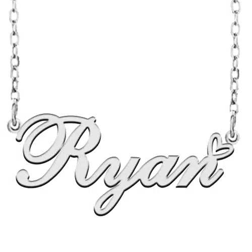 Ronkahshow Ryan Custom Name Necklace Customized Personalized Pendant Name Necklace With Heart Name Necklace For Women Best Gift For Girl Birthday MotherâDay Christmas Wedding Silver