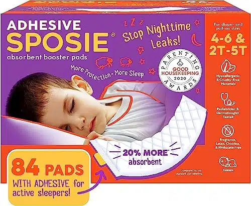 Sposie Diaper Booster Pads With Adhesive For Active Sleepers, Stop Overnight Diaper Leaks, Reduce Nighttime Diaper Changes, For Diaper Sizes , , , T T, Ct.