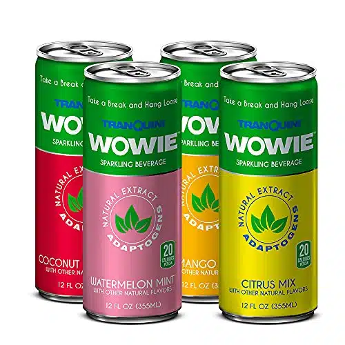 Wowie Hemp Infused Adaptogen Drink, Sparkling Water, Gluten Free, Vegan, Low Carb, Calming Non Alcoholic Drinks With L Theanine, Lemon Balm &Amp; Chamomile For Stress Support   Variety Pack, Fl Oz (Pack Of )