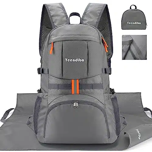 Yeendibo L Hiking Backpack With Portable Rest Station For Campingtravel, Versatile&Amp;Lightweight Daypack (Gray, Non Waterproof)