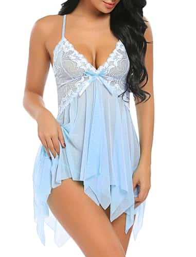 Avidlove Sexy Lingerie For Women Lace Babydoll Lingerie, Baby Blue, Large