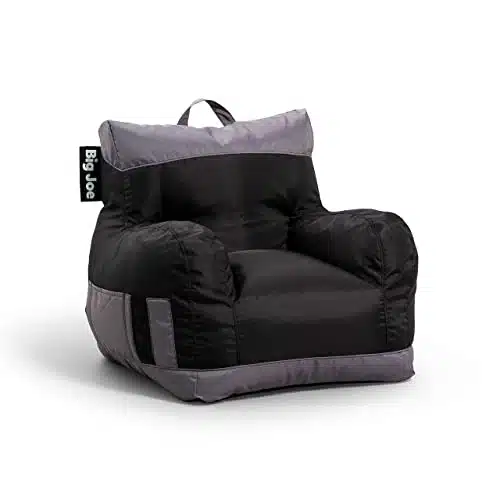 Big Joe Dorm Bean Bag Chair With Drink Holder And Pocket, Two Tone Black Smartmax, Durable Polyester Nylon Blend, Feet