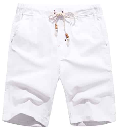 Boisouey Mens Linen Casual Classic Fit Short Summer Beach Shorts White L Boisouey Men'S Linen Casual Classic Fit Short Summer Beach Shorts White L