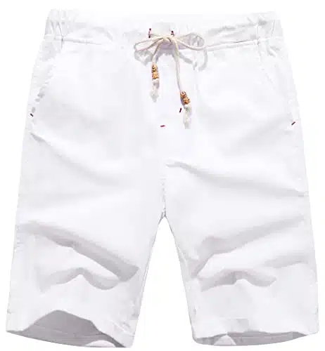 Boisouey Men'S Linen Casual Classic Fit Short Summer Beach Shorts White L