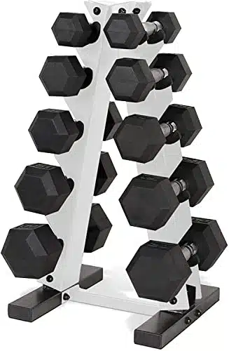 Cap Barbell A Frame Dumbbell Weight Rack, White (Rk Bis Wh) With Cap Lb Coated Hex Dumbbells, Xx, &Amp; Xx&Amp; X, Part Of Lb Set