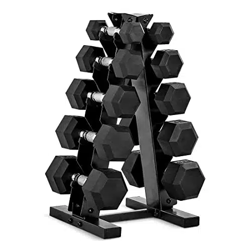 Cap Barbell Lb Coated Hex Dumbbell Weight Set With Vertical Rack, Black, New Edition